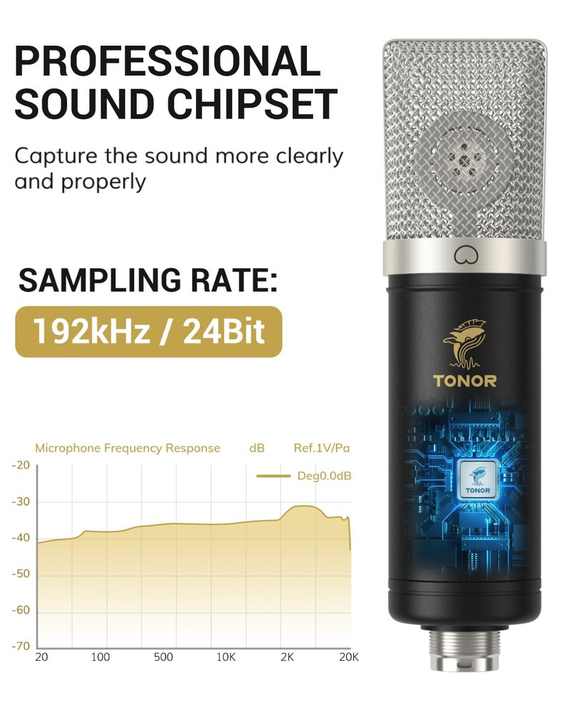 TONOR Condenser Microphone 192kHz/24Bit, USB Cardioid Computer Mic Kit with Upgraded Boom Arm/Spider Shock Mount for Recording, Streaming, Gaming, Podcasting, Voice Over, YouTube, TC-2030 - Image 4